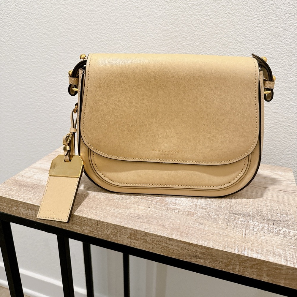 Marc Jacobs Calfskin Mini Rider Crossbody Beige